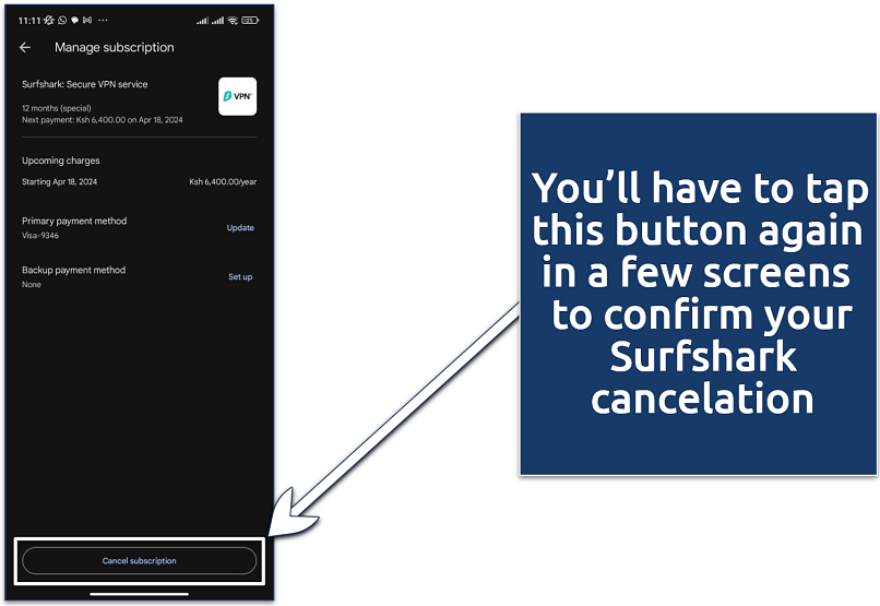 Screenshot confirming your Surfshark cancelation