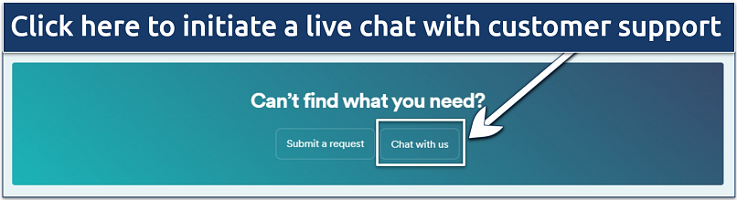 Screenshot showing how to get in touch with Surfshark's 24/7 live chat