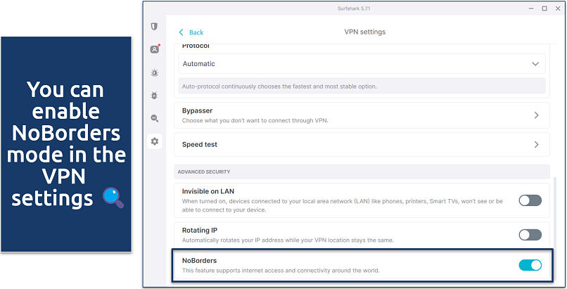 Screenshots of Surfshark's VPN settings