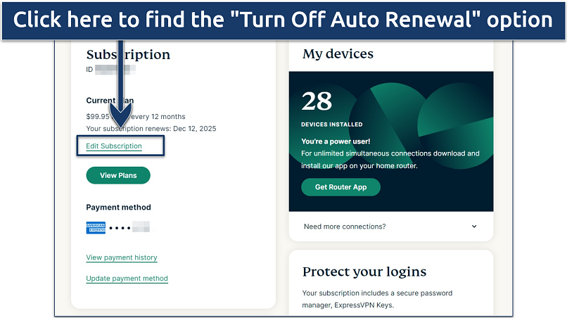 Screenshot showing how to disable automatic renewal