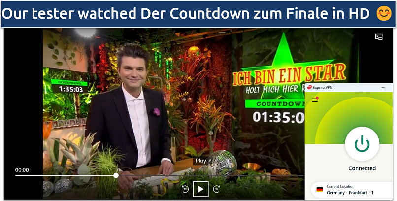 A screenshot of Der Countdown zum Finale streaming with ExpressVPN