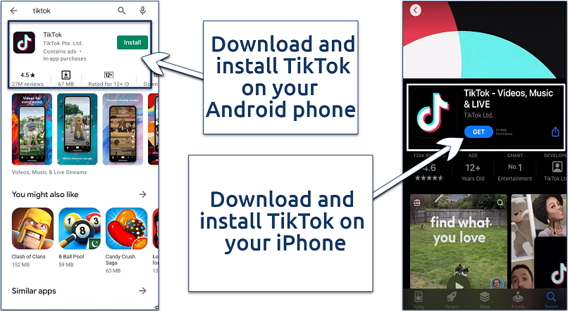 Screenshot of downloading TikTok on Android or iPhone