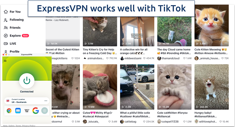 Screenshot of ExpressVPN working with TikTok