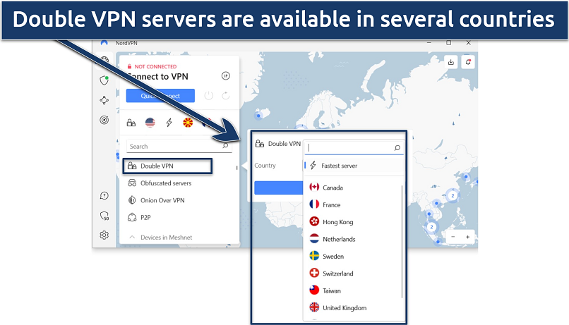 Screenshot of NordVPN's Double VPN servers for added security
