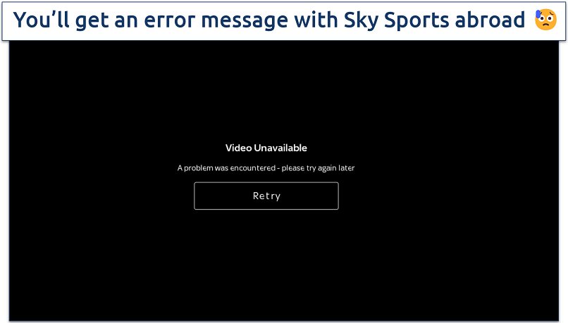 Screenshot of error message when you try Sky Sports app abroad