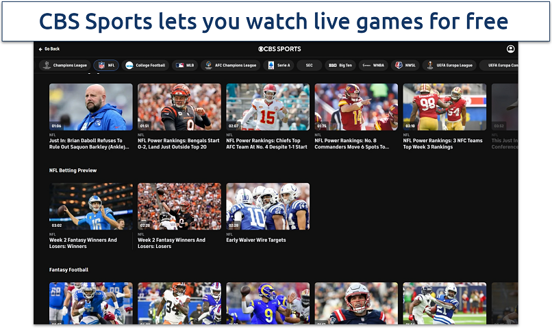Screenshot of the CBS Sports site