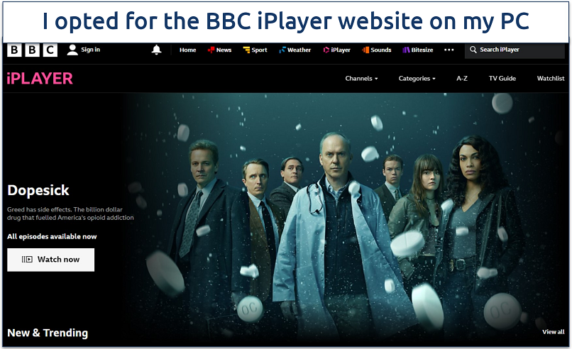 Screenshot of the BBC iPlayer homepage