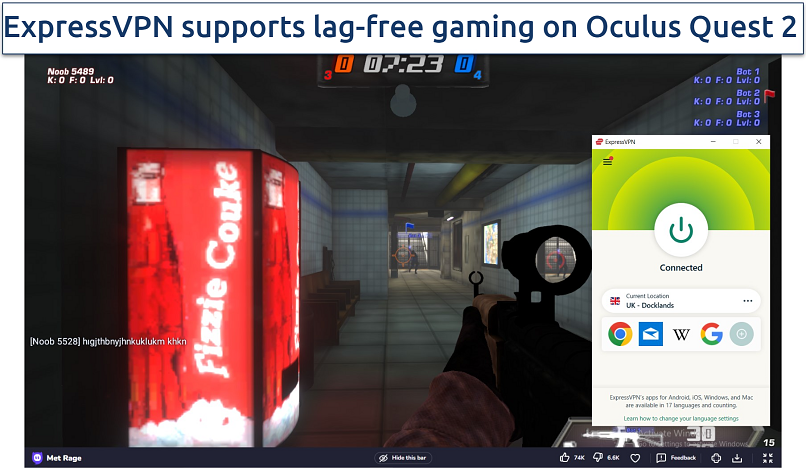 Image showing a first-person shooter game being played with ExpressVPN