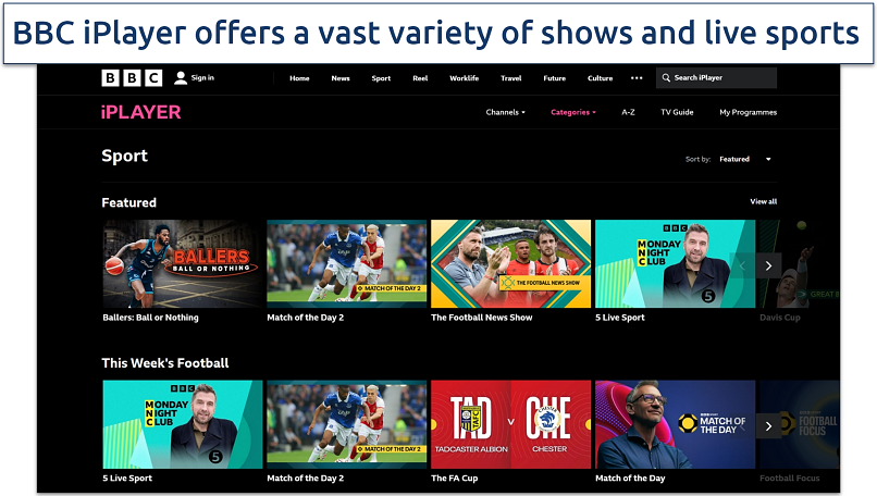 Screenshot of the BBC iPlayer site