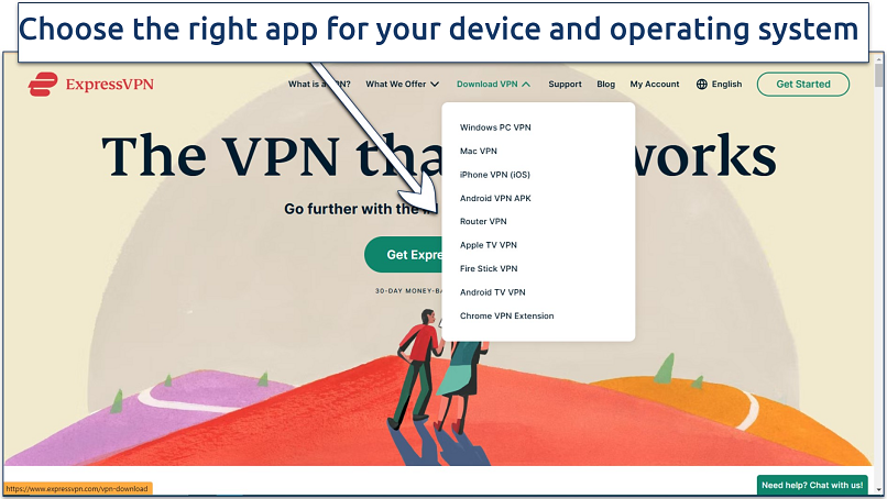 Screenshot of ExpressVPN's website homepage with an option to download the VPN