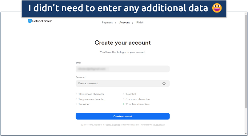 Creating a Hotspot Shield account for activating the free trial