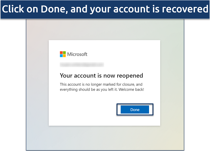 Screenshot of Windows account reopened