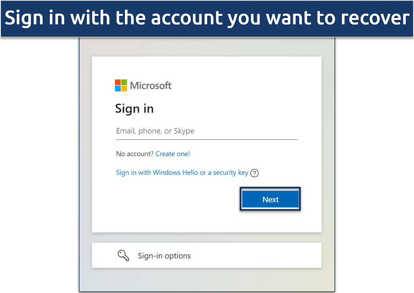 Screenshot of Window's sign-in page