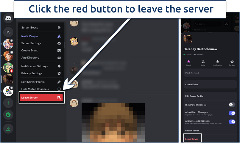 Screenshot of Discord Leave Server option