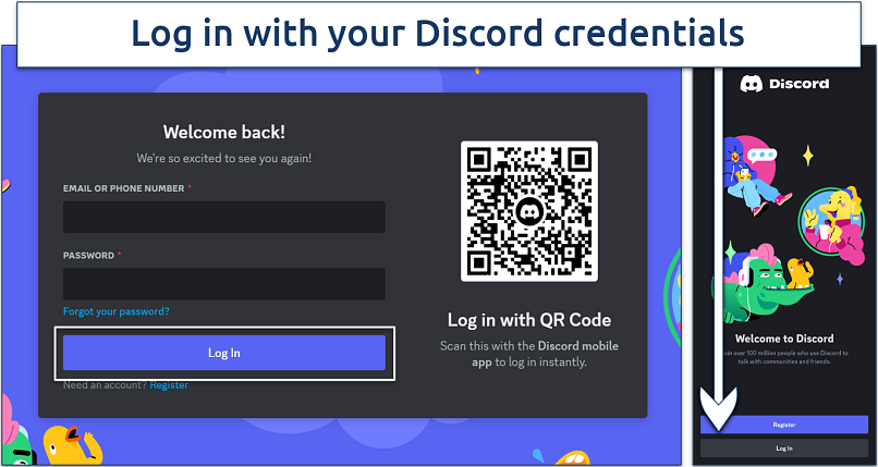 Screenshot of Discord login page