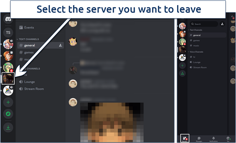 Screenshot of Discord servers panel