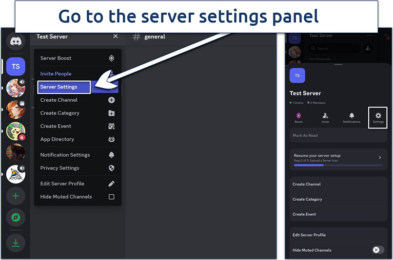 Screenshot of Discord server settings option