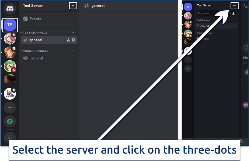 Screenshot of Discord servers window