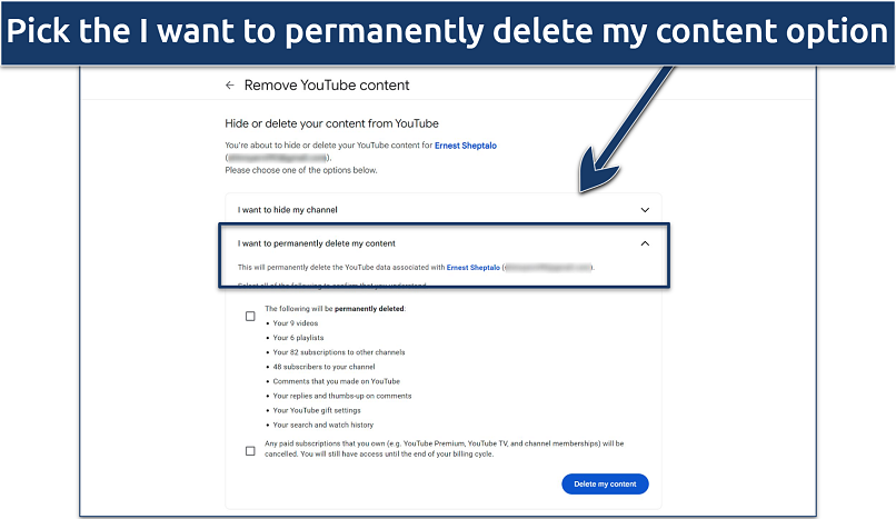 Screenshot showing YouTube's content removal menu.