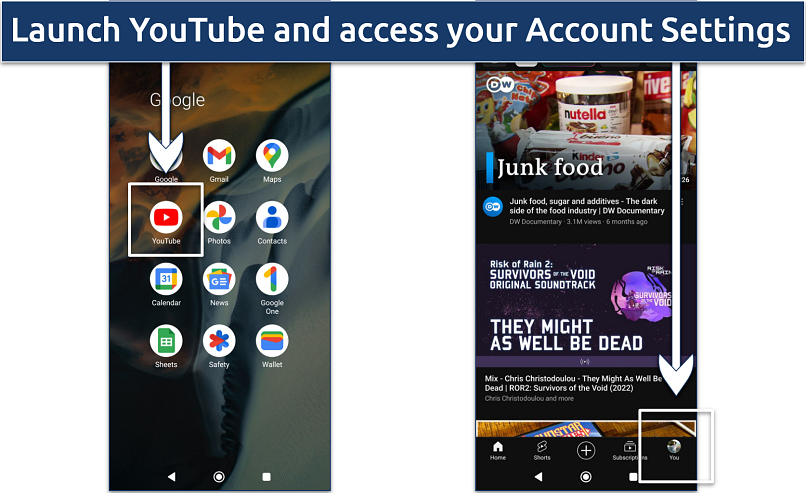 Screenshot showing how to access your YouTube channel page on mobile.