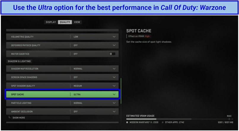 Screenshot of Warzone's Quality Settings