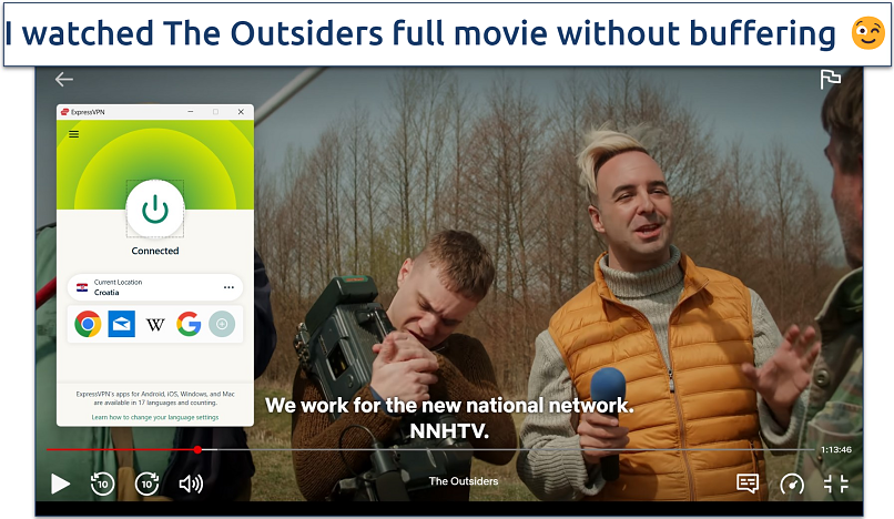 A screenshot taken while streaming The Outsiders on Netflix Croatia in high quality while connected to ExpressVPN's Croatia server.