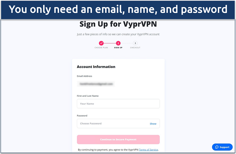 A screenshot of the VyprVPN sign up page.