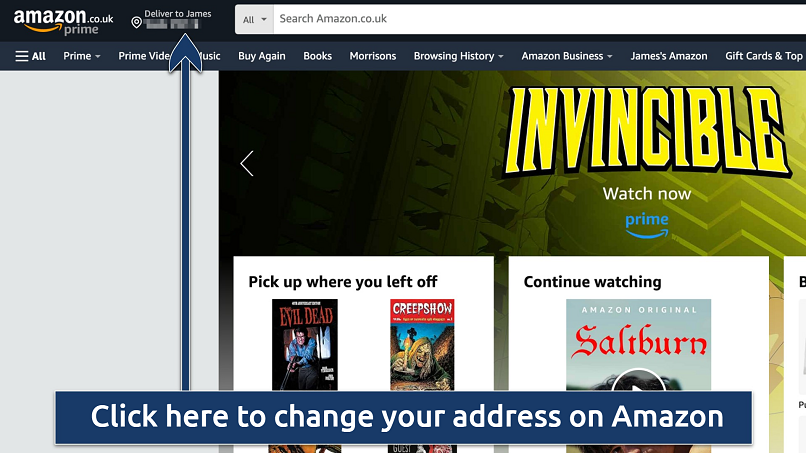 Screenshot showing how to change your address on Amazon