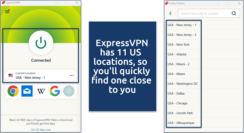 Screenshot of ExpressVPN's server network