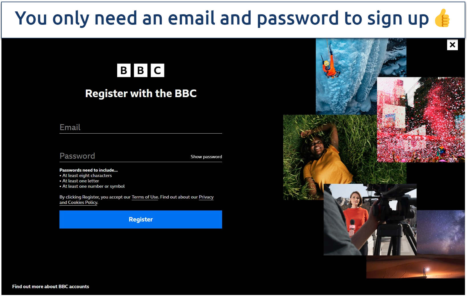 A screenshot of the the BBC iPlayer website home page.