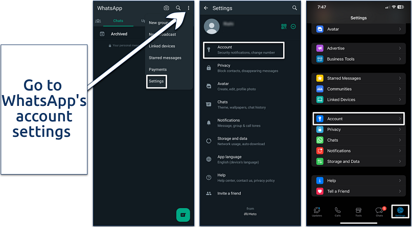Screenshot of WhatsApp Account settings option