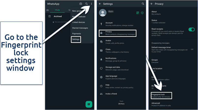 Screenshot of WhatsApp Fingerprint lock settings option
