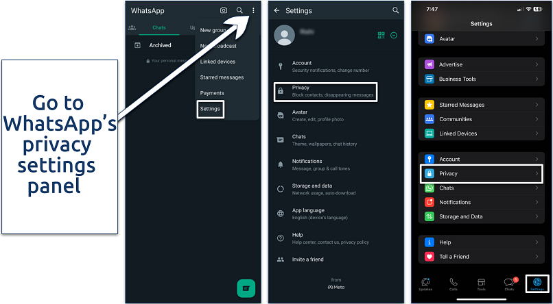 Screenshot of WhatsApp Privacy settings