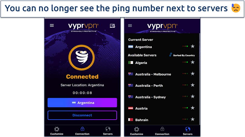 Screenshot of VyprVPN's server network within the Windows app 