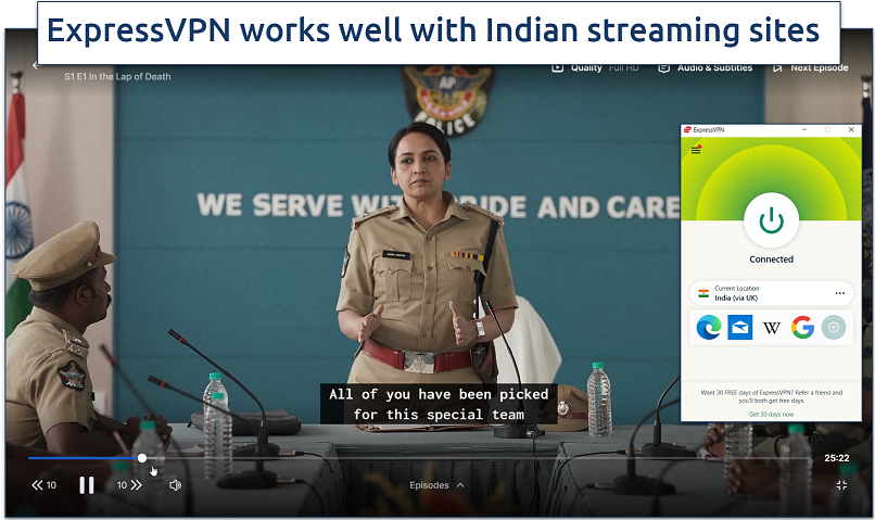 Screenshot of Shaitan streaming on Hotstar with ExpressVPN connected