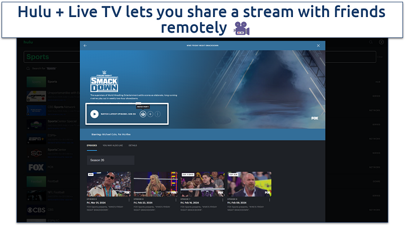 A screenshot showing how to share streams on Hulu+ Live TV
