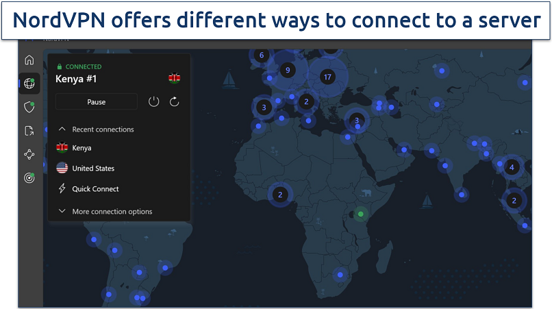 Screenshots of NordVPN connected to a server in the US