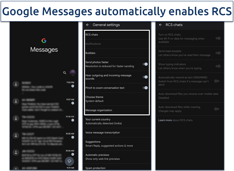 Screenshot of the Google Messages app