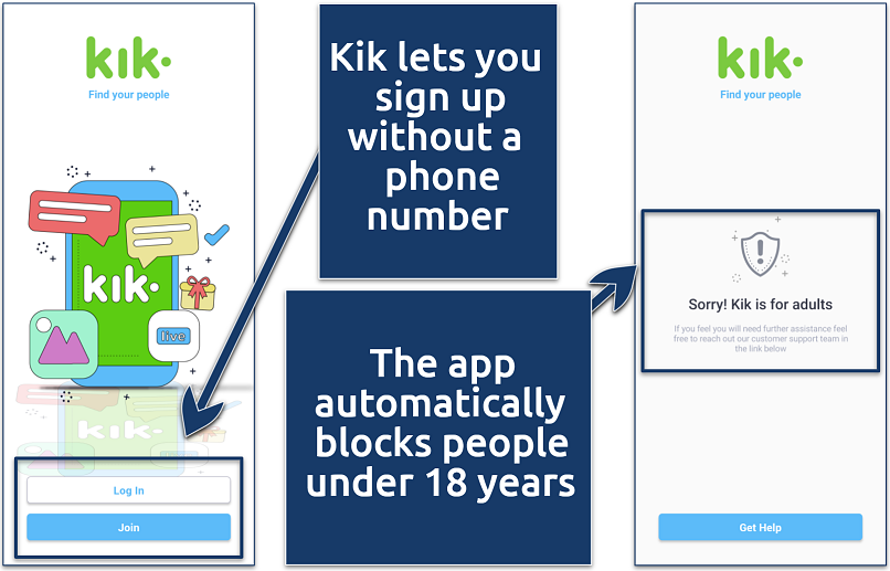 Screenshot of the Kik app 