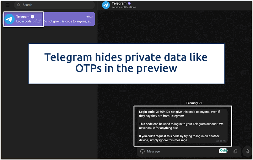 Screenshot of the Telegram app