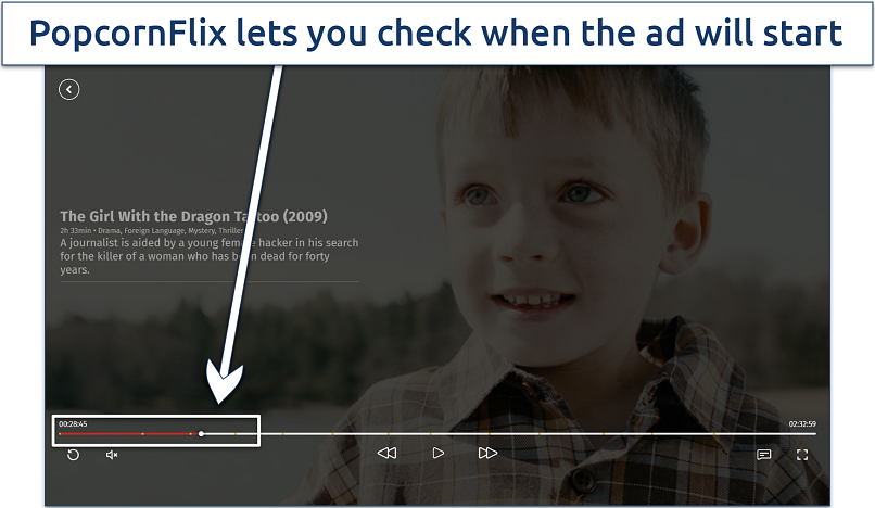 A screenshot showing the PopcornFlix streaming player