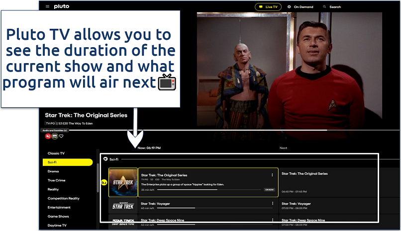 Screenshot of Pluto TV user-interface