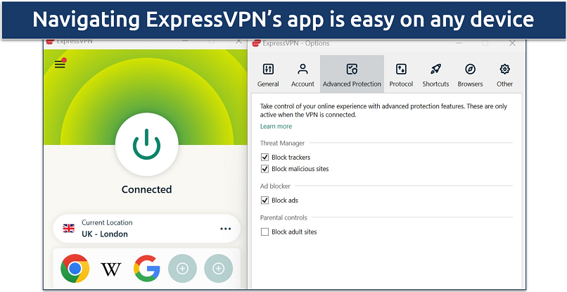 Screenshot of ExpressVPN's Windows app