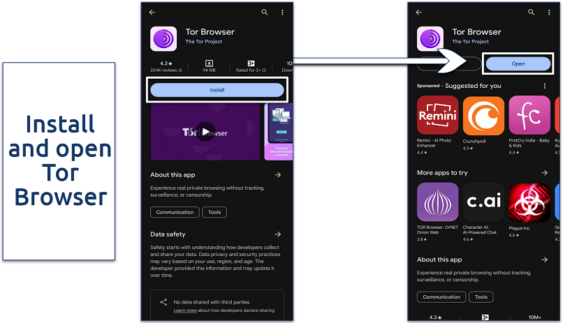 Screenshot of the Google Play store Tor Browser app