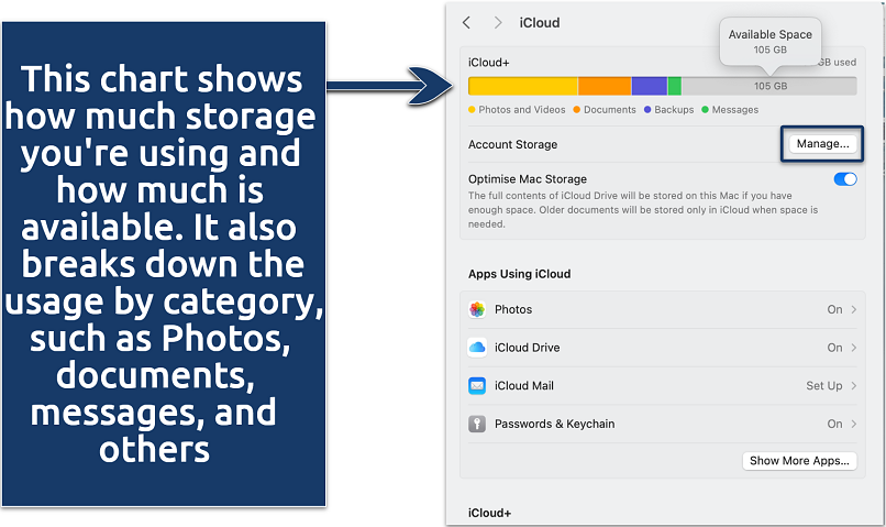 Screenshot of the iCloud storage chart