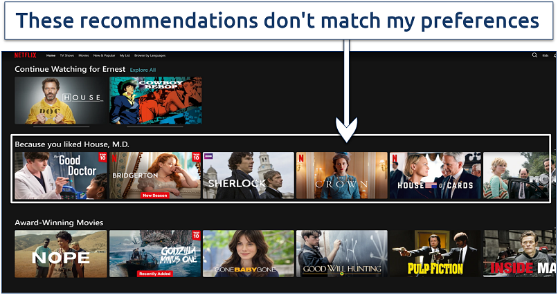 Screenshot showing Netflix's recommendation row