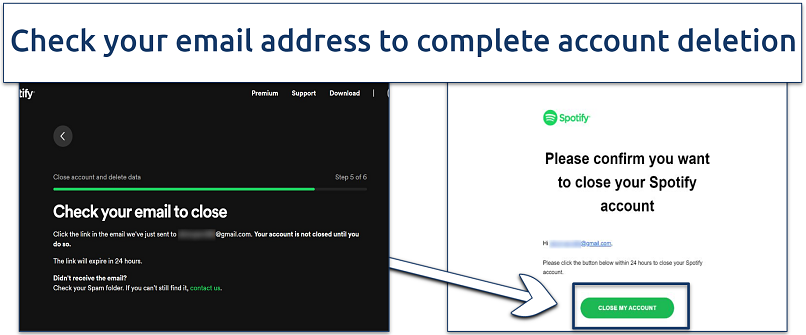  A screenshot showing an email from Spotify containing a link to delete your account