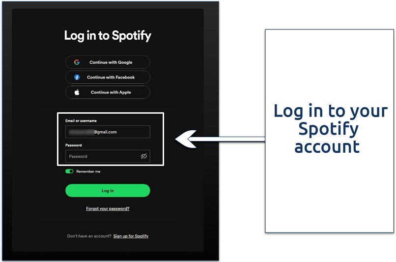 A screenshot showing the login page for Spotify