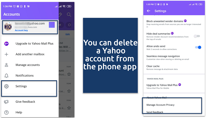 A screenshot showing the Yahoo mobile app settings
