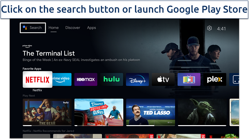 Screenshot of Android TV's homepage
